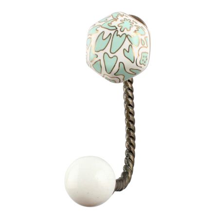 Sage Green Hexagon Ceramic Wall Hook in Antique Fitting 